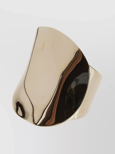 Alexander Mcqueen Polished Wide Band Cuff With Metallic Sheen In Beige