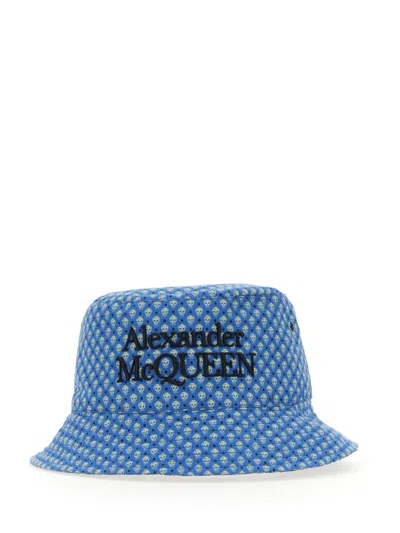 Alexander Mcqueen Skull-print Bucket Hat In Blue
