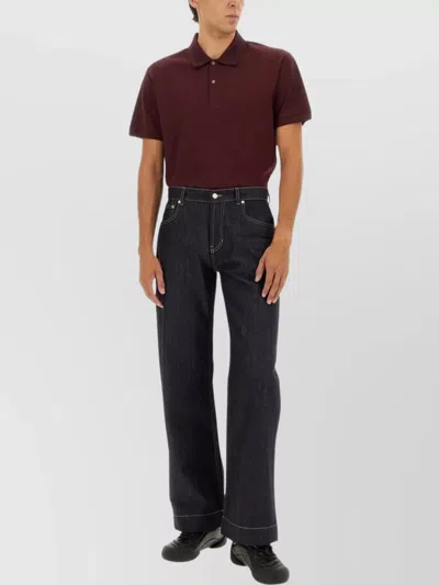 Alexander Mcqueen Polo Shirt With Short Sleeves And Straight Hem In Brown