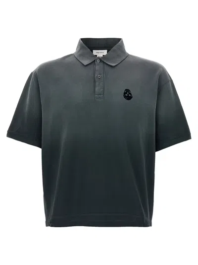 Alexander Mcqueen Faded Effect Black Polo Shirt In Cotton In Gray