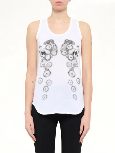 Alexander Mcqueen Pom Skull T-shirt In White