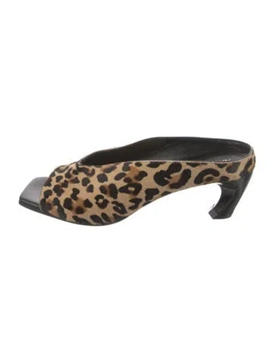 Pre-owned Alexander Mcqueen Ponyhair Animal Print Slides In Neutral
