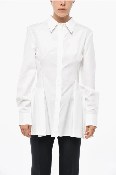 Alexander Mcqueen Popeline Cotton Peplum Shirt In White