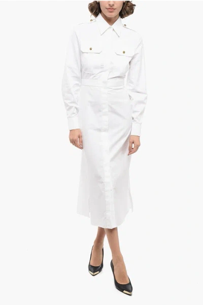 Alexander Mcqueen Popeline Flared Shirt Dress With Utility Pockets In White
