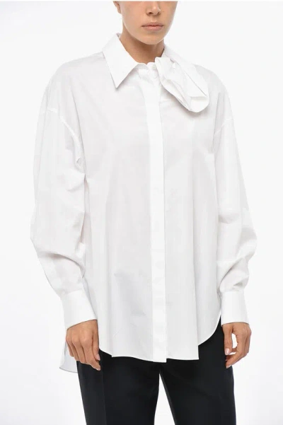 Alexander Mcqueen Popeline Shirt With Draped Collar In White