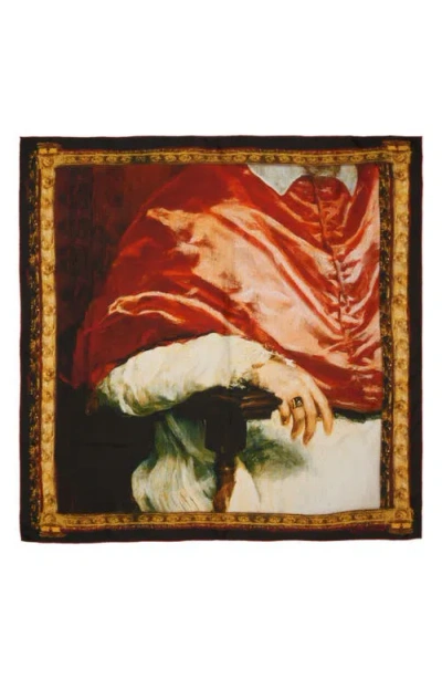 Alexander Mcqueen Silk Portrait Of Innocenzo X Scarf In Red/black