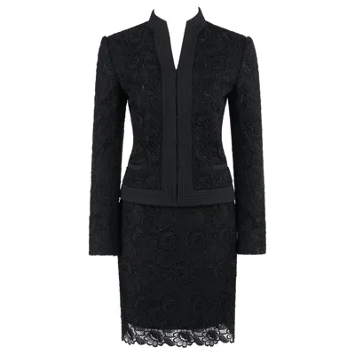 Pre-owned Alexander Mcqueen Pre-fall 2006 Black Two Piece Lace Jacket Skirt Suit Set