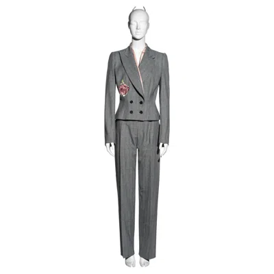 Pre-owned Alexander Mcqueen Prince Of Wales Checked Suit With Rose Embroidery, Fw 1997 In Red
