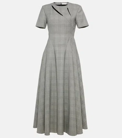 Alexander Mcqueen Prince Of Wales Checked Wool Maxi Dress In Gray