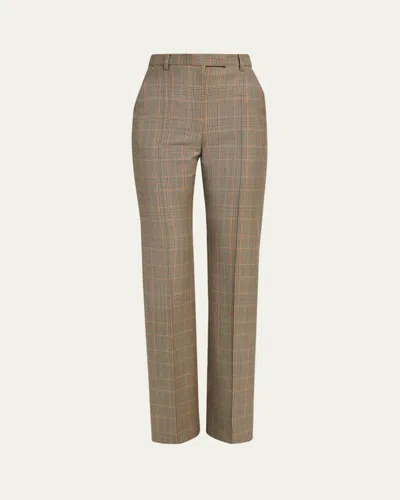 Alexander Mcqueen Prince Of Wales Checked Wool Straight-leg Pants In Brown