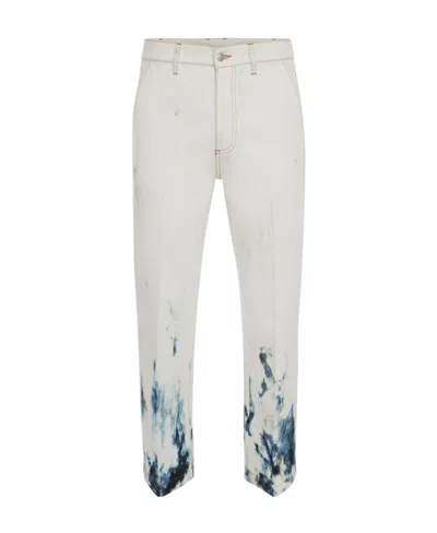 Alexander Mcqueen Print Hem Straight Jeans In White