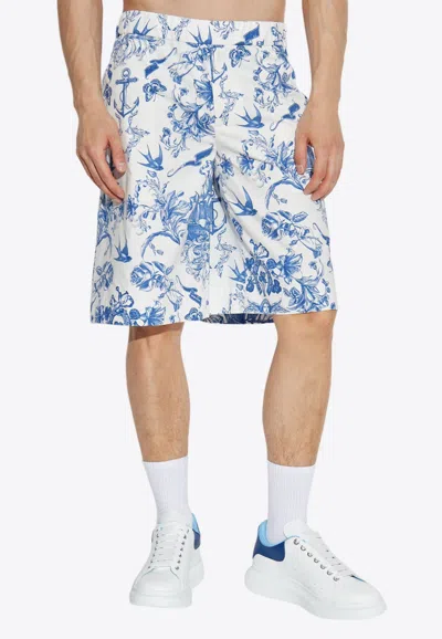 Alexander Mcqueen Printed Bermuda Shorts In Blue