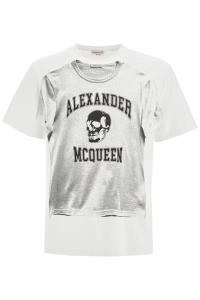 Alexander Mcqueen Printed Compact Cotton T Shirt In White