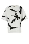 Alexander Mcqueen White Feather-print Oversized T-shirt In Whiteblack