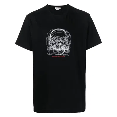 Alexander Mcqueen Printed Cotton T-shirt In Black