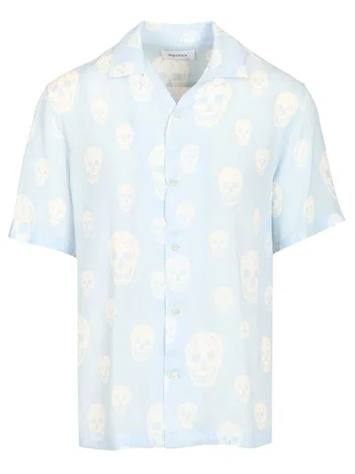 Alexander Mcqueen Printed Crepe De Chine Shirt Shirts Light Blue