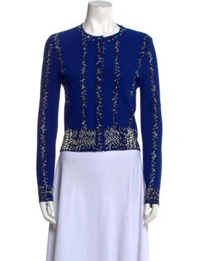 Pre-owned Alexander Mcqueen Printed Crew Neck Sweater In Blue