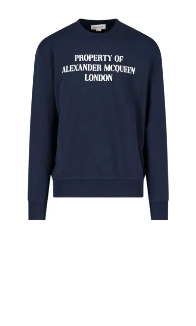 Alexander Mcqueen Printed Crewneck Sweatshirt In Blue