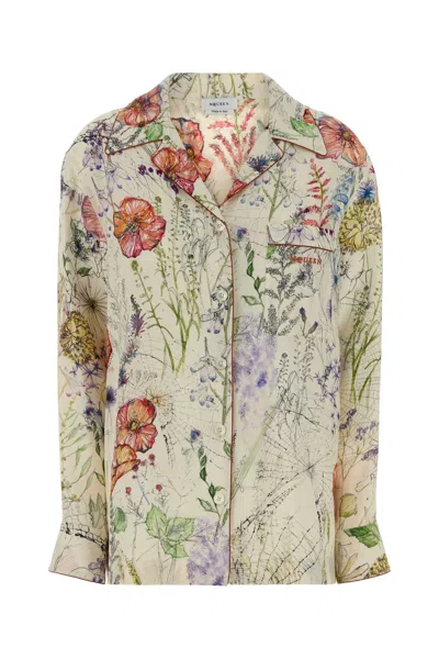 Alexander Mcqueen Printed Floral Crepe Shirt For Women In Multi