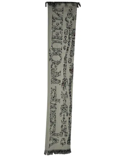 Pre-owned Alexander Mcqueen Printed Fringed Scarf (authentic Pre-loved) In Green