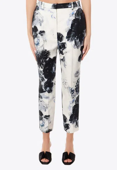 Alexander Mcqueen Printed High-rise Cigarette Pants In White