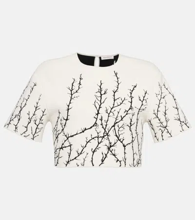Alexander Mcqueen Thorn Jacquard Short-sleeve Crop Top In Multi