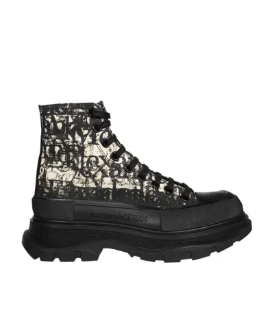 Alexander Mcqueen Printed Lace-up Sneakers In Black
