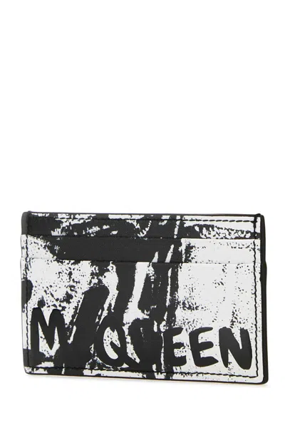 Alexander Mcqueen Printed Leather Card Holder In Blackwhite
