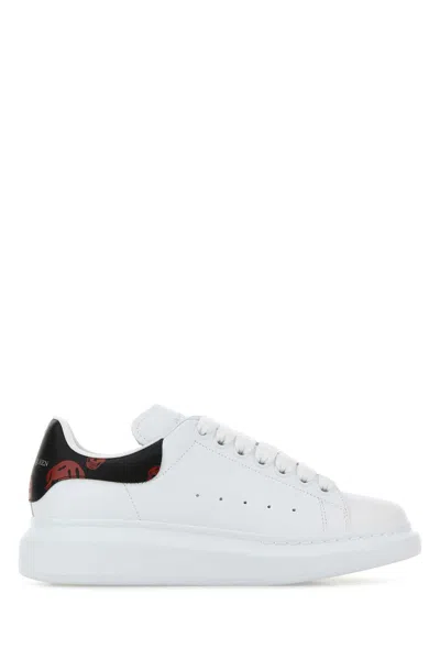 Alexander Mcqueen Printed Leather Heel Sneaker In Calf Leather In White