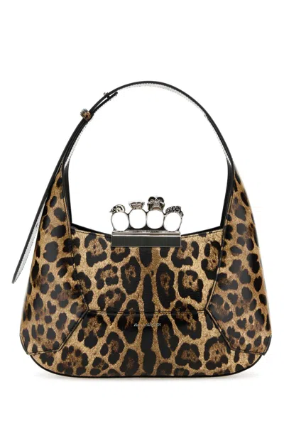 Alexander Mcqueen Printed Leather The Jewelled Hobo Shoulder Bag In Naturalblack