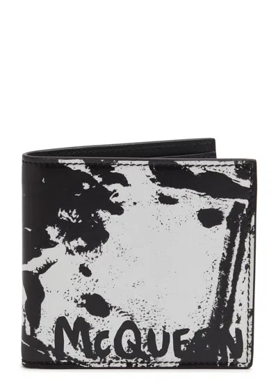 Alexander Mcqueen Printed Leather Wallet In Black