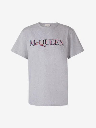 Alexander Mcqueen Printed Logo T-shirt In Light Grey