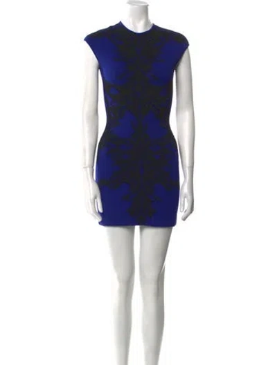 Pre-owned Alexander Mcqueen Printed Mini Dress In Blue