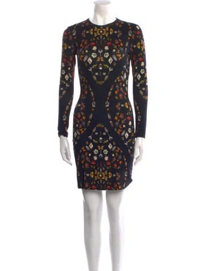 Pre-owned Alexander Mcqueen Printed Mini Dress In Blue