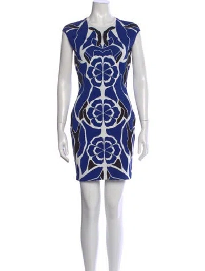 Pre-owned Alexander Mcqueen Printed Mini Dress In Blue