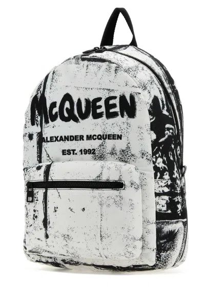 Alexander Mcqueen Printed Nylon Metropolitan Backpack In Blackwhite
