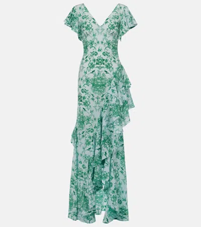 Alexander Mcqueen Printed Ruffled Silk Crêpe De Chine Gown