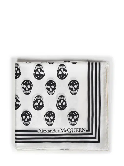 Alexander Mcqueen Printed Satin Foulard In White