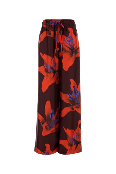 Alexander Mcqueen Printed Satin Wide-leg Pant In Burgundy-firered