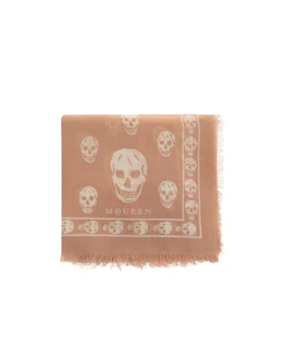 Alexander Mcqueen Skull-print Raw-edge Scarf In Nude