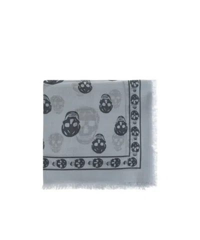 Alexander Mcqueen Skull-print Raw-edge Scarf In Grey