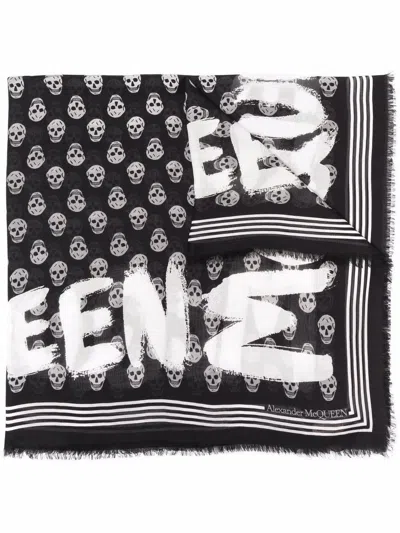 Alexander Mcqueen Printed Shawl In Black