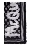 Alexander Mcqueen Shawl With Skull Pattern And Striped Border In Black