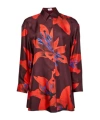 Alexander Mcqueen Silk Twill Pyjama Shirt With Flame Lily Print In Burgundy