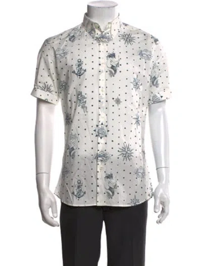 Pre-owned Alexander Mcqueen Printed Short Sleeve Shirt In White