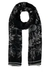 Alexander Mcqueen Black Printed Silk Scarf