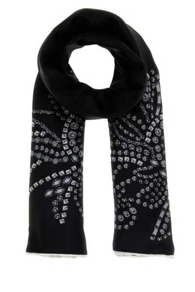 Alexander Mcqueen Printed Silk Foulard In Black