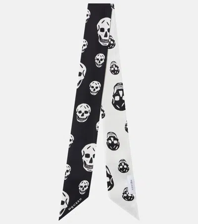 Alexander Mcqueen Printed Silk Scarf In Black