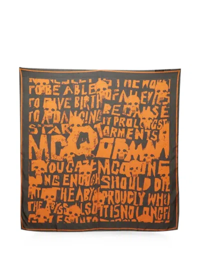 Pre-owned Alexander Mcqueen Printed Silk Scarf In Black