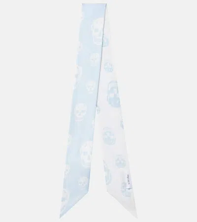 Alexander Mcqueen Printed Silk Scarf In Blue